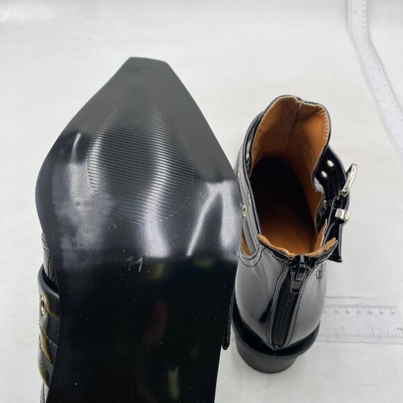 FOWT Black Pointed Toe Chelsea Chunky Heel Ankle Boot Hollow Cut Strappy Shoes - Picture 6 of 8